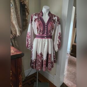 Balloon Sleeve Belted Boho Mini Dress